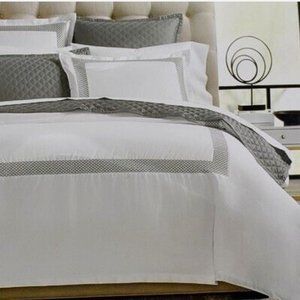 Hudson Park Collection Embroidered Geo KING Duvet Cover White - Silver